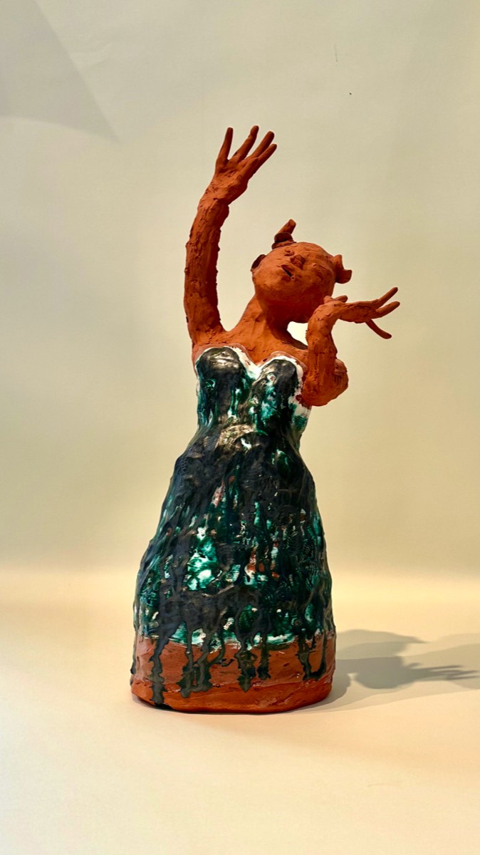 Girl in the Green Dress Glazed ceramic, 19x 7x 6 in. 2021 Private collection