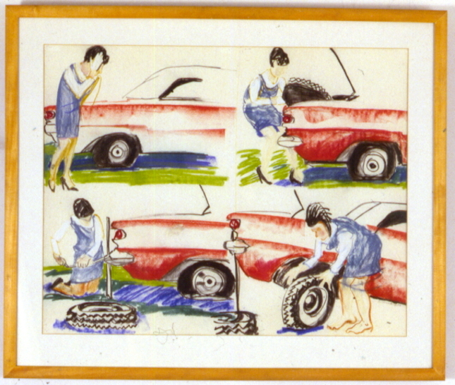 Fixing a Flat 1986 30X40 chalk pastel on paper Private Collection